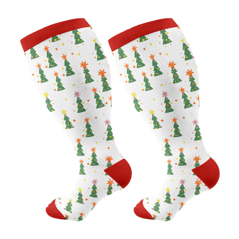 Plus Size Funny Christmas Tree Compression Socks(3 Pairs) - Red(1 Pair) - 4XL - image 12