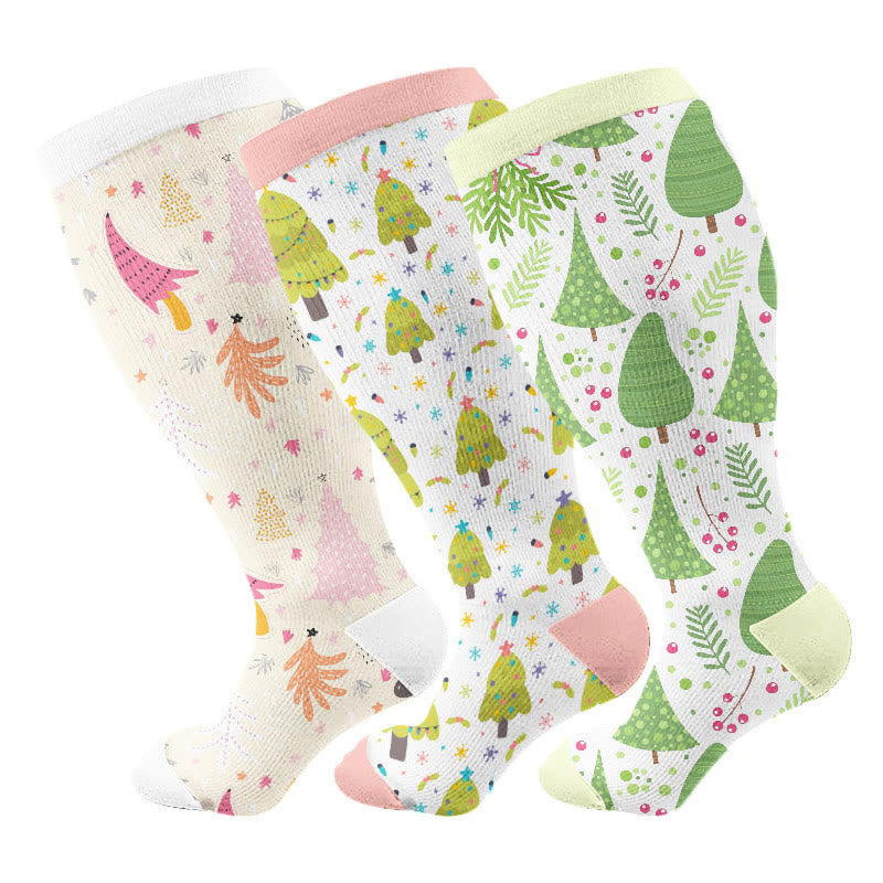 Plus Size Funny Christmas Tree Compression Socks(3 Pairs) - Multicolor A - 4XL - image 3