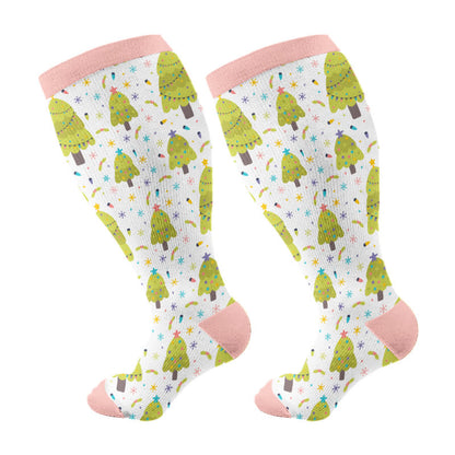 Plus Size Funny Christmas Tree Compression Socks(3 Pairs) - Pink(1 Pair) - 4XL - image 15