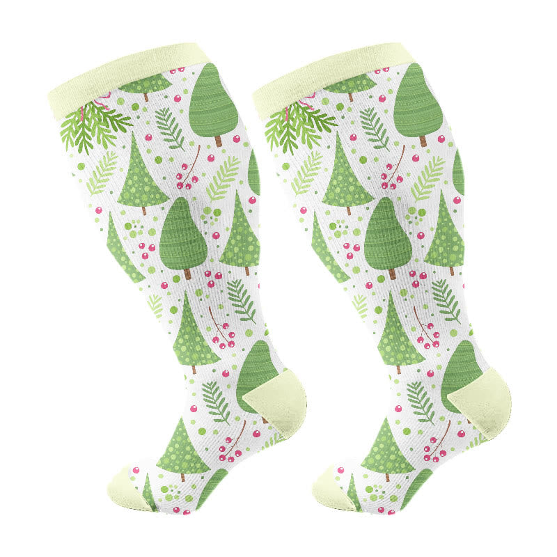 Plus Size Funny Christmas Tree Compression Socks(3 Pairs) - Light Green(1 Pair) - 4XL - image 13
