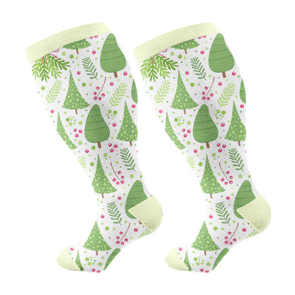 Plus Size Funny Christmas Tree Compression Socks(3 Pairs) - Light Green(1 Pair) - 4XL - image 13
