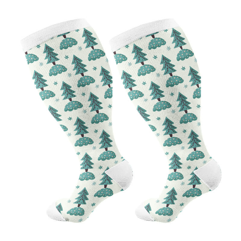 Plus Size Funny Christmas Tree Compression Socks(3 Pairs) - White(1 Pair) - 4XL - image 14