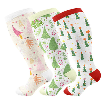 Plus Size Funny Christmas Tree Compression Socks(3 Pairs) - Multicolor C - 4XL - image 5