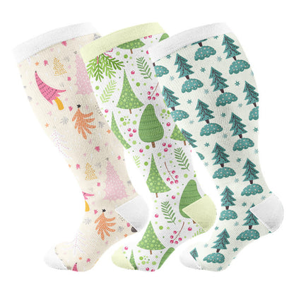 Plus Size Funny Christmas Tree Compression Socks(3 Pairs) - Multicolor B - 4XL - image 4