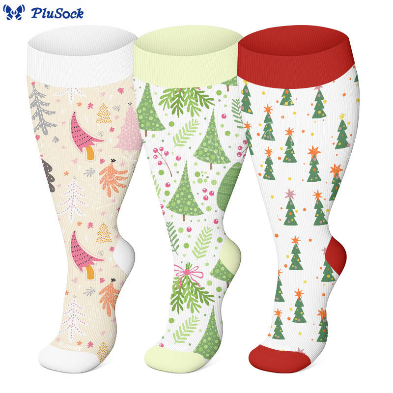 Plus Size Funny Christmas Tree Compression Socks(3 Pairs) - image 2