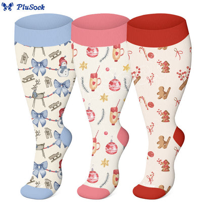 Plus Size Christmas Atmosphere Compression Socks(3 Pairs) - image 1