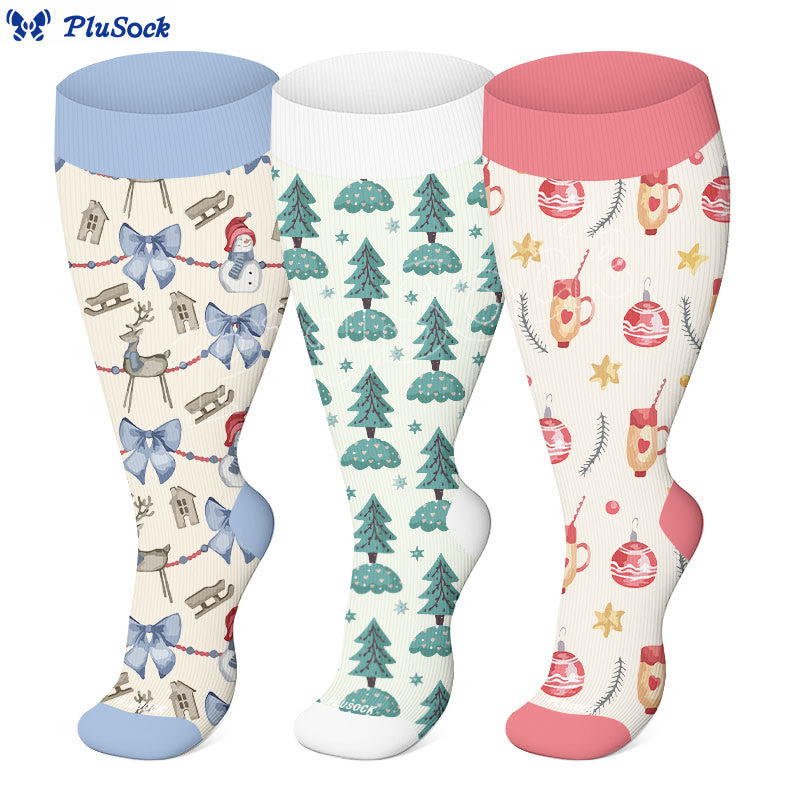 Plus Size Christmas Atmosphere Compression Socks(3 Pairs) - image 2