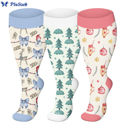 Plus Size Christmas Atmosphere Compression Socks(3 Pairs) - image 2