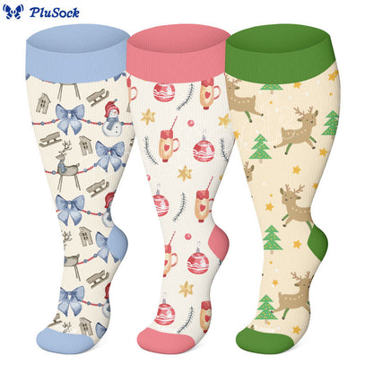 Plus Size Christmas Atmosphere Compression Socks(3 Pairs) - image 0