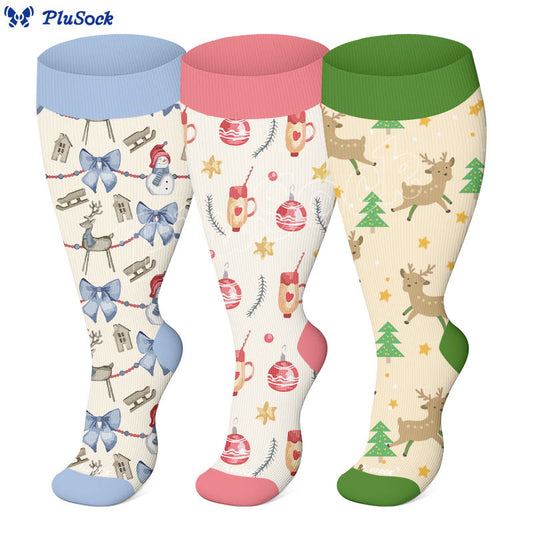 Plus Size Christmas Atmosphere Compression Socks(3 Pairs) - image 0