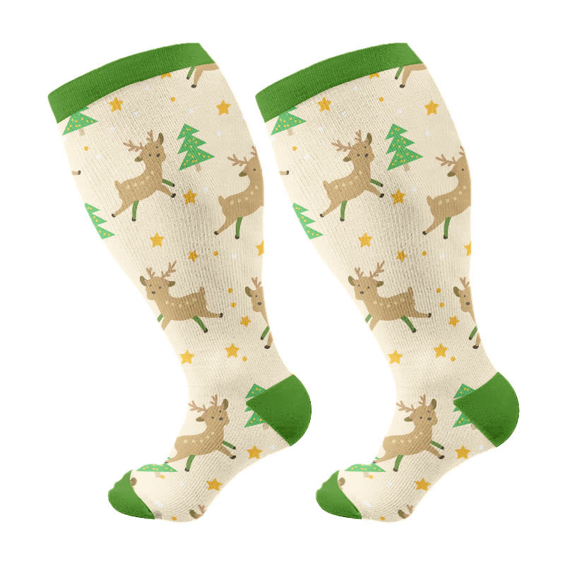 Plus Size Christmas Atmosphere Compression Socks(3 Pairs) - Green(1 Pair) - 4XL - image 12