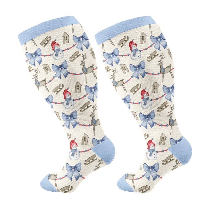 Plus Size Christmas Atmosphere Compression Socks(3 Pairs) - Light Blue(1 Pair) - 4XL - image 14
