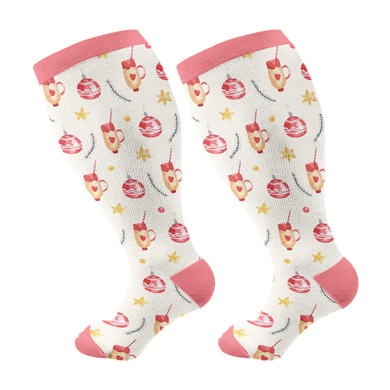 Plus Size Christmas Atmosphere Compression Socks(3 Pairs) - Pink(1 Pair) - 4XL - image 11