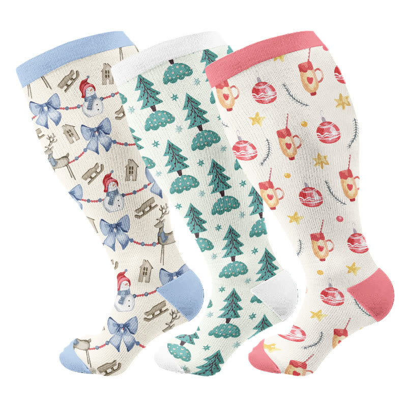 Plus Size Christmas Atmosphere Compression Socks(3 Pairs) - Multicolor B - 4XL - image 4