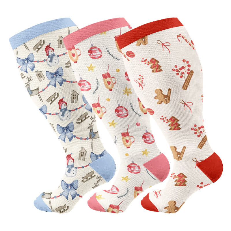 Plus Size Christmas Atmosphere Compression Socks(3 Pairs) - Multicolor C - 4XL - image 5