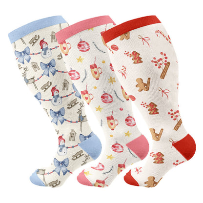 Plus Size Christmas Atmosphere Compression Socks(3 Pairs) - Multicolor C - 4XL - image 5