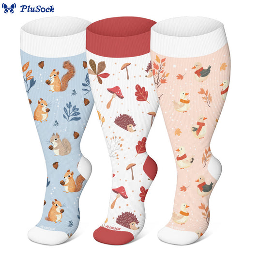 Plus Size Hedgehog Squirrel Duck Compression Socks(3 Pairs) - image 0