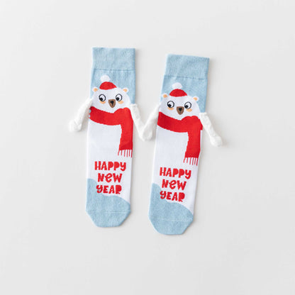 Plus Size Funny Hand In Hand Quarter Socks(3 Pairs) - Blue - EU36-40(US3-7) - image 13