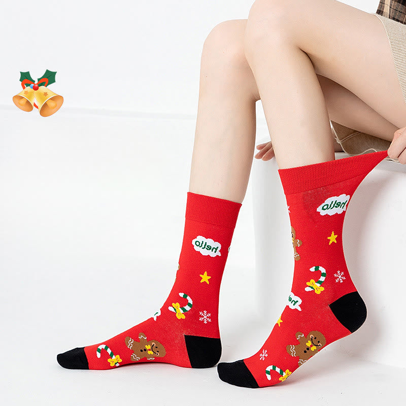 Plus Size Christmas Pattern Quarter Socks(3 Pairs) - image 1