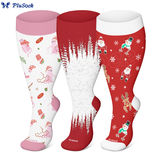 Plus Size Christmas Cats Compression Socks(3 Pairs) - image 0