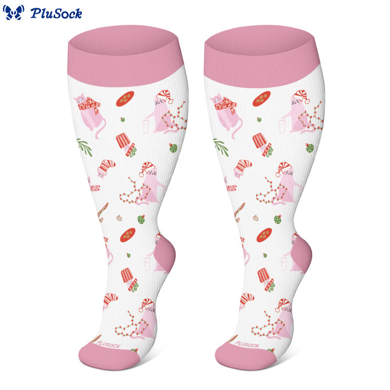 Plus Size Christmas Cats Compression Socks(3 Pairs) - image 2