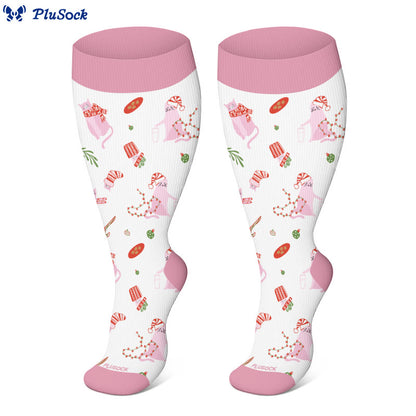 Plus Size Christmas Cats Compression Socks(3 Pairs) - image 2