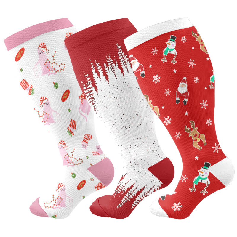 Plus Size Christmas Cats Compression Socks(3 Pairs) - Multicolor - 4XL - image 1