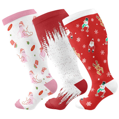 Plus Size Christmas Cats Compression Socks(3 Pairs) - Multicolor - 4XL - image 1