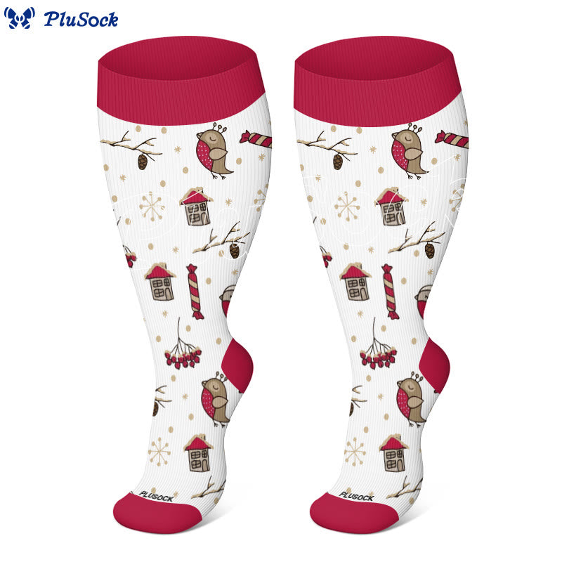 Plus Size Festive Gnome Birds Compression Socks(3 Pairs) - image 4