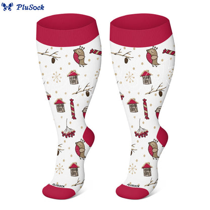 Plus Size Festive Gnome Birds Compression Socks(3 Pairs) - image 4
