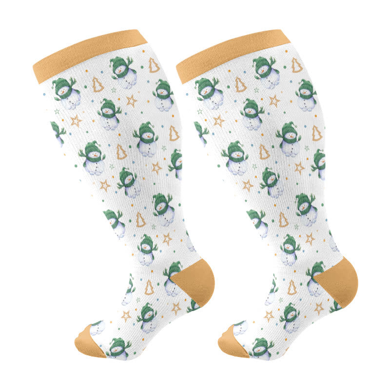 Plus Size Festive Gnome Birds Compression Socks(3 Pairs) - Yellow(1 Pair) - 4XL - image 6