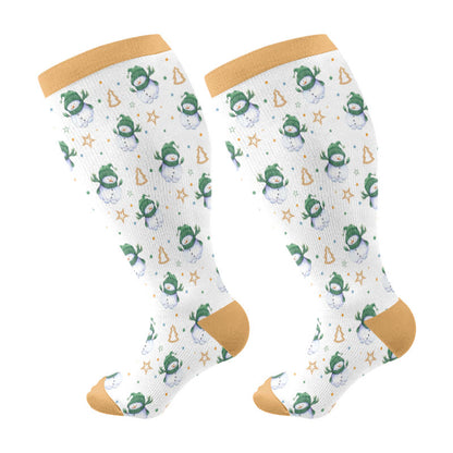 Plus Size Festive Gnome Birds Compression Socks(3 Pairs) - Yellow(1 Pair) - 4XL - image 6