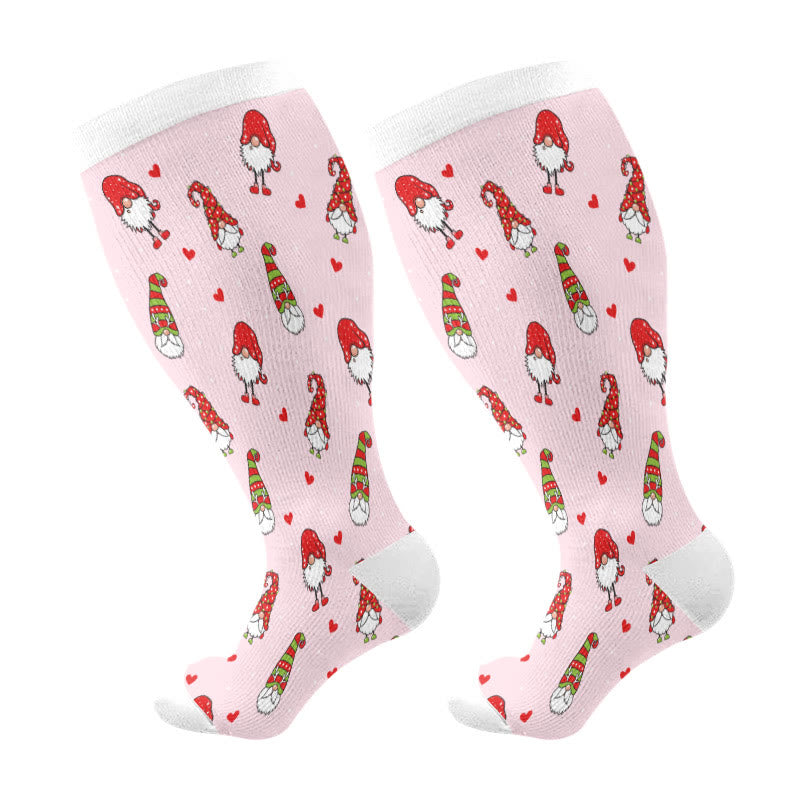 Plus Size Festive Gnome Birds Compression Socks(3 Pairs) - Pink(1 Pair) - 4XL - image 7