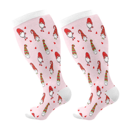 Plus Size Festive Gnome Birds Compression Socks(3 Pairs) - Pink(1 Pair) - 4XL - image 7