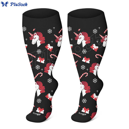 Plus Size Christmas Goose Unicorn Compression Socks(3 Pairs) - image 4