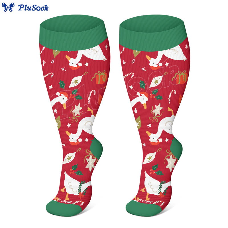 Plus Size Christmas Goose Unicorn Compression Socks(3 Pairs) - image 7