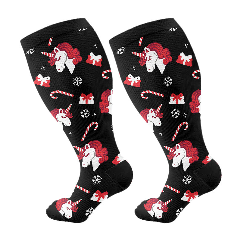 Plus Size Christmas Goose Unicorn Compression Socks(3 Pairs) - Black(1 Pair) - 4XL - image 8