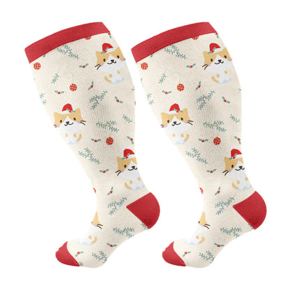 Plus Size Christmas Goose Unicorn Compression Socks(3 Pairs) - Beige(1 Pair) - 4XL - image 9
