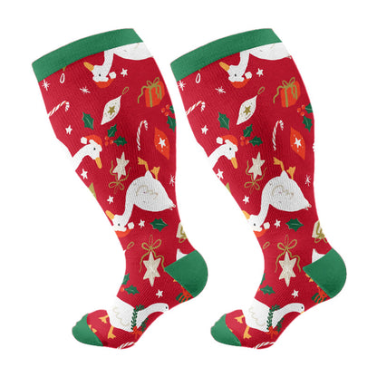 Plus Size Christmas Goose Unicorn Compression Socks(3 Pairs) - Red(1 Pair) - 4XL - image 11