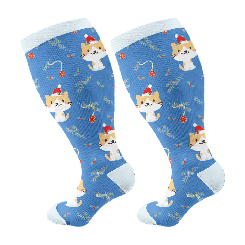Plus Size Christmas Goose Unicorn Compression Socks(3 Pairs) - Blue(1 Pair) - 4XL - image 10