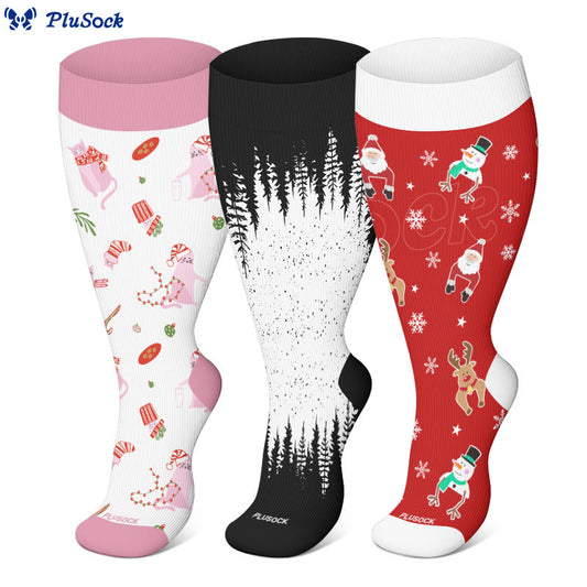 Plus Size Christmas Cats Compression Socks(3 Pairs) - image 0
