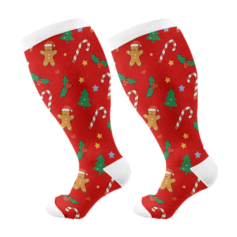 Plus Size Jolly Christmas Compression Socks(3 Pairs) - Red(1 Pair) - 4XL - image 6
