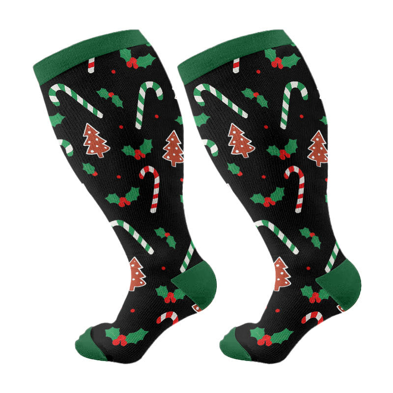 Plusock Plus Size Jolly Christmas Compression Socks - Black - 4XL - image 5