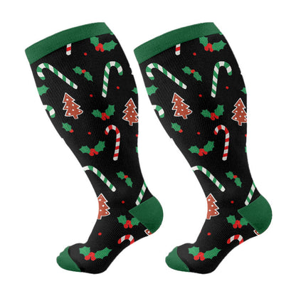 Plus Size Jolly Christmas Compression Socks(3 Pairs) - Black(1 Pair) - 4XL - image 5