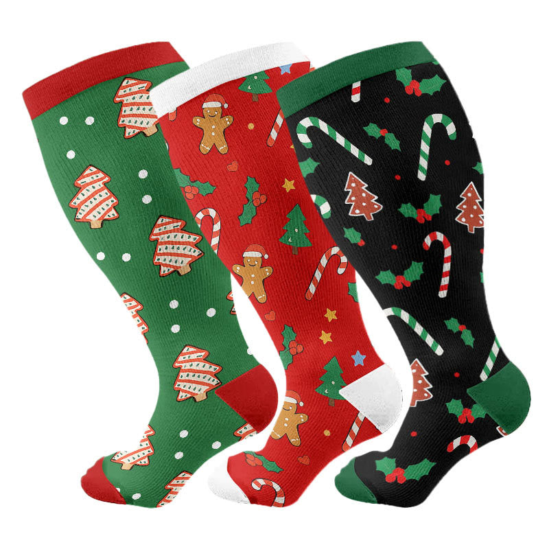 Plus Size Jolly Christmas Compression Socks(3 Pairs) - Multicolor - 4XL - image 1