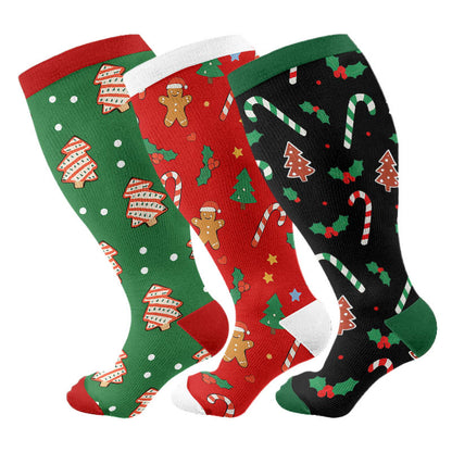Plus Size Jolly Christmas Compression Socks(3 Pairs) - Multicolor - 4XL - image 1