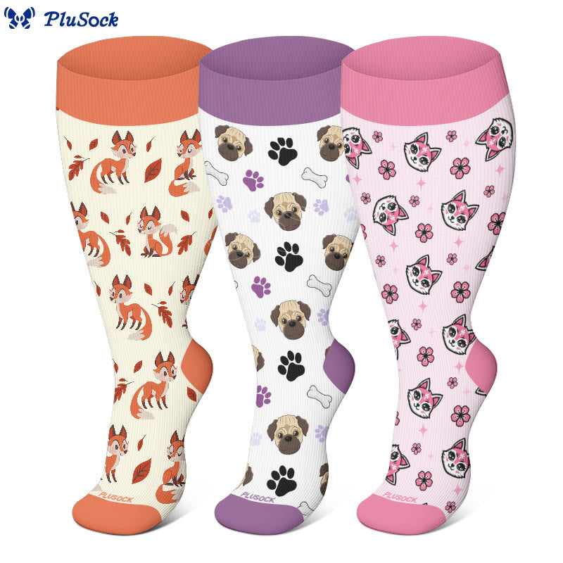 Plus Size Pug Fox Compression Socks(3 Pairs) - image 0