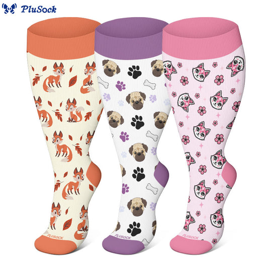 Plus Size Pug Fox Compression Socks(3 Pairs) - image 0