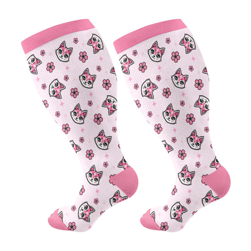 Plus Size Pug Fox Compression Socks(3 Pairs) - Pink(1 Pair) - 4XL - image 6