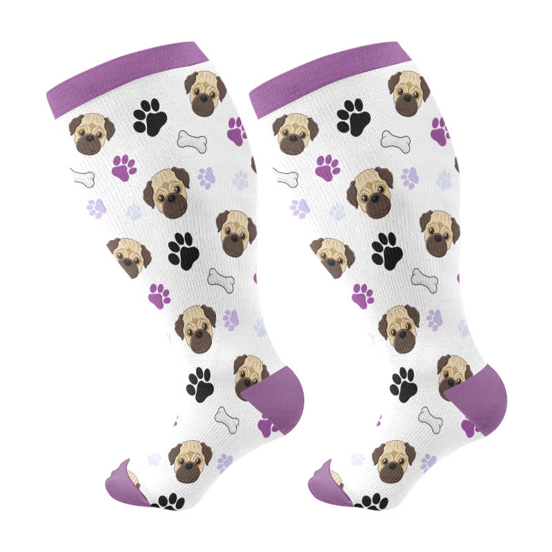 Plus Size Pug Fox Compression Socks(3 Pairs) - Purple(1 Pair) - 4XL - image 5